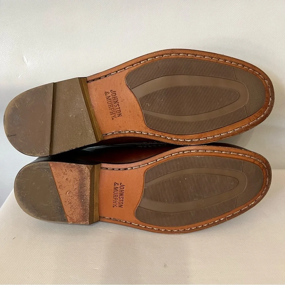 Johnston & Murphy Brown Leather Slip On Tassel Loafers READ